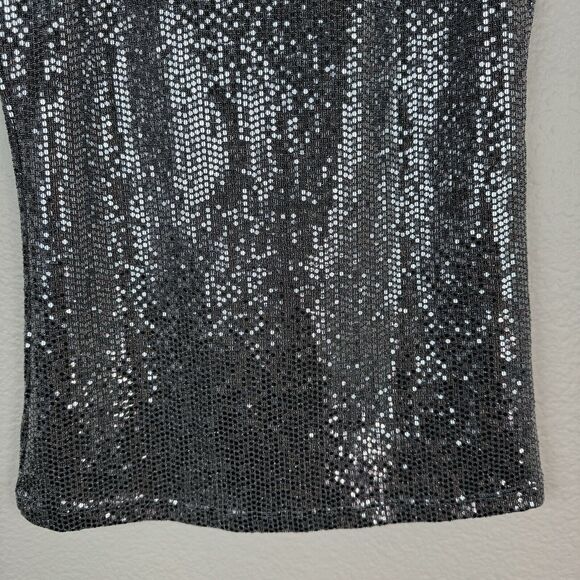 Hashttag In Trend High Neck Sequin Disco Party Tank Top Silver XS - Picture 6 of 12